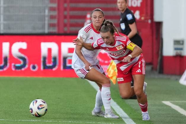 07 09 2025 Soccer Season 2025 2026 1 Google Pixel Women Bundesliga 1 Matchday 1 FC Union Berlin Women FCU 1 FC Nuremberg Women FCN Club Clubwomen ChPr xchxprx from left Sanja Homann 19, 1 FC Nuremberg FCN Lisa Heiseler 7, 1 FC Union Berlin