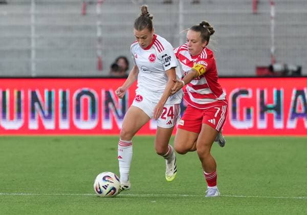 07 09 2025 Soccer Season 2025 2026 1 Google Pixel Women Bundesliga 1 Matchday 1 FC Union Berlin Women FCU 1 FC Nuremberg Women FCN Club Clubwomen ChPr xchxprx from left Nastassja Lein 24, 1 FC Nuremberg FCN Lisa Heiseler 7, 1 FC Union Berlin