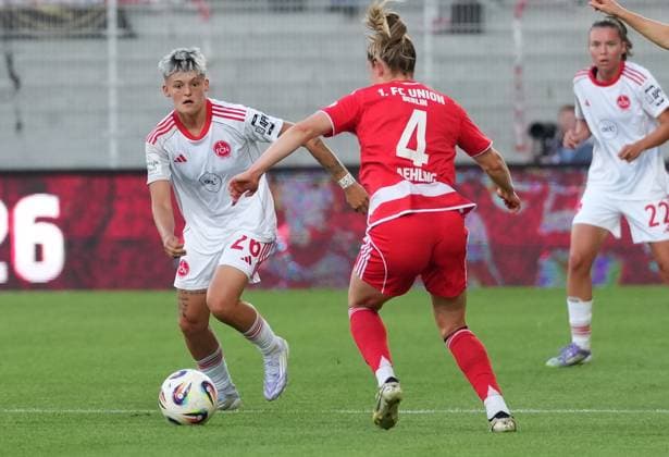 07 09 2025 Soccer Season 2025 2026 1 Google Pixel Women Bundesliga 1 Matchday 1 FC Union Berlin Women FCU 1 FC Nuremberg Women FCN Club Clubwomen ChPr xchxprx from left Aneta Polaskova 26, 1 FC Nuremberg FCN Anna Aehling 4, 1 FC Union Berlin