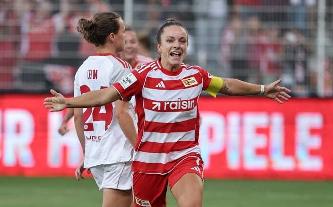 Lisa Heiseler cheers after 1 0 joy emotion jubilation sport football soccer 1 Bundesliga women women season 2025 2026 07 09 2025 1 FC Union Berlin vs 1 FC Nürnberg FCN DFL regulations prohibit any use of photographs as image sequences and or quasi video