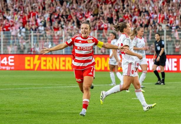 Soccer, Women, Season 2025 2026, Google Pixel Women Bundesliga 1 Matchday , 1 FC Union Berlin 1 FC Nürnberg, Lisa Heiseler 1 Women 1 FC Union , Cheering after goal to 1 0, 07 09 2025, Copyright: xMatthiasxKochx