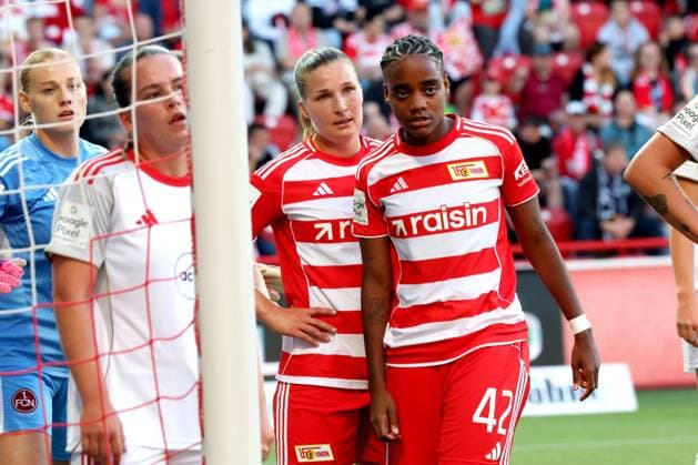 DEU, 2 BL, Frauen, 1 FC Union vs 1 FC Nuernberg, 07 09 2025, Stadion Alte Foersterei, Berlin, DEU, 2 BL, Frauen, 1 FC Union vs 1 FC Nuernberg, im Bild Dina Orschmann 1 FC Union Berlin 11 , Naika Reissner 1 FC Union Berlin 42 DFL regulations prohibit any use of Photographs as image sequences and or quasi video nordphotoxGmbHx xEngler nph00076