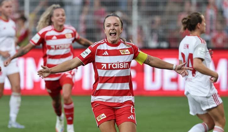 Lisa Heiseler cheers after 1 0 joy emotion jubilation sport football soccer 1 Bundesliga women women season 2025 2026 07 09 2025 1 FC Union Berlin vs 1 FC Nürnberg FCN DFL regulations prohibit any use of photographs as image sequences and or quasi video