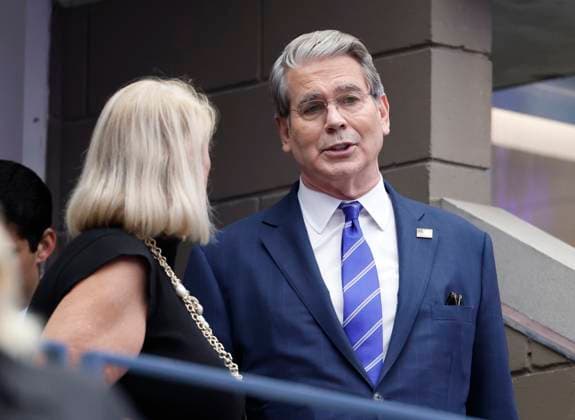 Secretary of the Treasury Scott Bessent arrives to watch Jannik Sinner of Italy play Carlos Alcaraz of Spain in the Men s Finals of the 2025 US Open Tennis Championship in Arthur Ashe Stadium at the USTA Billie Jean King National Tennis Center in Flushing Meadows, New York, on Sunday, September 7, 2025.  NYP20250907107 COREYxSIPKIN