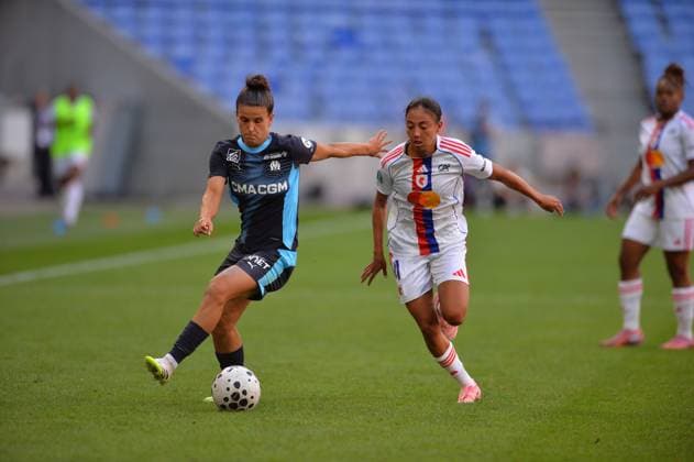 FOOTBALL : WOMEN S FRENCH CHAMP - OL LYONNES v MARSEILLE September 7th 2025 Mathilde Bourdieu from OM during the Women s French championship, Arkema Premiere Ligue football match between OL Lyonnes and Olympique de Marseille on 7 September 2025 at Groupama stadium in DÃ cines-Charpieu near Lyon, France - Photo Cyril Lestage DÃ cines-CharpieuFrance  Copyright: xCyrilxLestagex