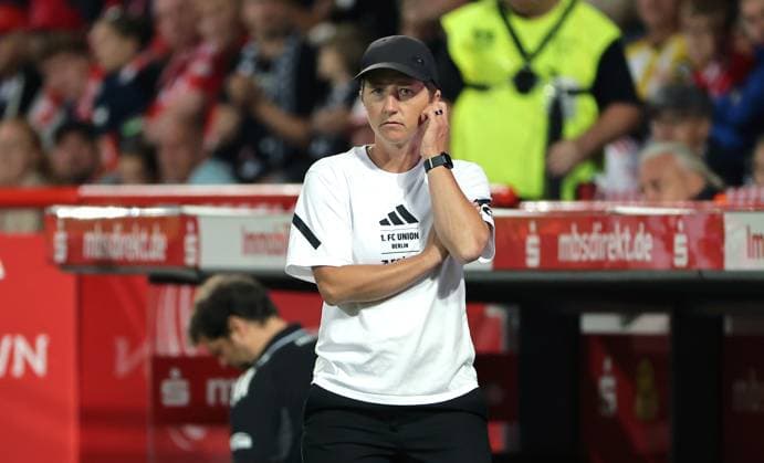 Coach Ailien Poese unhappy after 1 1 action upper body Sport Football Soccer 1 Bundesliga Women Season 2025 2026 07 09 2025 1 FC Union Berlin vs 1 FC Nürnberg FCN DFL regulations prohibit any use of photographs as image sequences and or quasi video