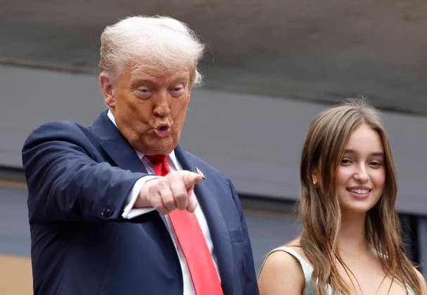President Donald Trump stands with his granddaughter Arabella Kushner (R) as they prepare to watch Jannik Sinner of Italy play Carlos Alcaraz of Spain in the Men s Finals of the 2025 US Open Tennis Championship in Arthur Ashe Stadium at the USTA Billie Jean King National Tennis Center in Flushing Meadows, New York, on Sunday, September 7, 2025.  NYP20250907121 COREYxSIPKIN