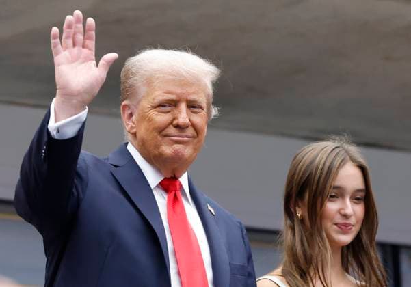 President Donald Trump stands with his granddaughter Arabella Kushner (R) as they prepare to watch Jannik Sinner of Italy play Carlos Alcaraz of Spain in the Men s Finals of the 2025 US Open Tennis Championship in Arthur Ashe Stadium at the USTA Billie Jean King National Tennis Center in Flushing Meadows, New York, on Sunday, September 7, 2025.  NYP20250907122 COREYxSIPKIN