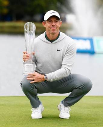 7th September 2025; The K Club, Straffan, County Kildare, Ireland: Amgen Irish Open Golf Final Round; Rory McIlroy of Northern Ireland poses with the Amgen Irish Open Golf trophy  PeterxFitzpatrick