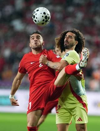 Turkiye v Spain - 2026 FIFA World Cup, WM, Weltmeisterschaft, Fussball European Qualifiers KONYA, TURKIYE - SEPTEMBER 7: Yunus Akgun of Turkiye in action against Marc Cucurella of Spain during the 2026 FIFA World Cup European Qualifiers Group E second match between Turkiye and Spain at Medas Konya Buyuksehir Stadium in Konya, Turkiye, on September 7, 2025. Evrim Aydin Anadolu Konya Turkey. Editorial use only. Please get in touch for any other usage.  Copyright: x2025xAnadoluxEvrimxAydinx