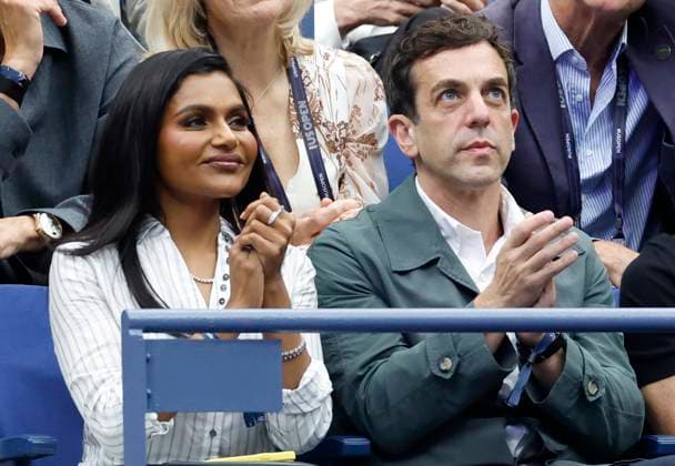 BJ Novak and Mindy Kaling attend the Men s Finals of the 2025 US Open Tennis Championship in Arthur Ashe Stadium at the USTA Billie Jean King National Tennis Center in Flushing Meadows, New York, on Sunday, September 7, 2025.  NYP20250907134 COREYxSIPKIN