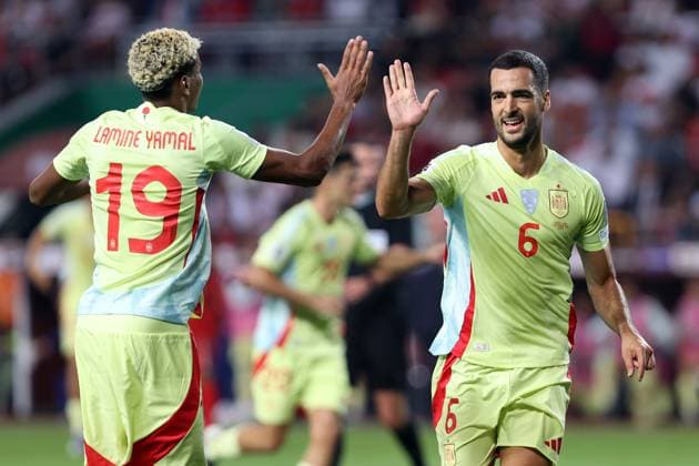 Turkiye v Spain - 2026 FIFA World Cup, WM, Weltmeisterschaft, Fussball European Qualifiers KONYA, TURKIYE - SEPTEMBER 7: Mikel Merino (6) of Spain celebrates after scoring a goal during the 2026 FIFA World Cup European Qualifiers Group E second match between Turkiye and Spain at Medas Konya Buyuksehir Stadium in Konya, Turkiye, on September 7, 2025. Serhat Cetinkaya Anadolu Konya Turkey. Editorial use only. Please get in touch for any other usage.  Copyright: x2025xAnadoluxSerhatxCetinkayax