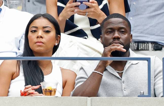 Kevin Hart and his wife Eniko Hart watch as Jannik Sinner of Italy plays Carlos Alcaraz of Spain in the Men s Finals of the 2025 US Open Tennis Championship in Arthur Ashe Stadium at the USTA Billie Jean King National Tennis Center in Flushing Meadows, New York, on Sunday, September 7, 2025.  NYP20250907156 COREYxSIPKIN