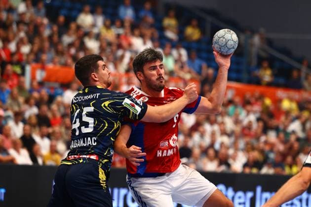 Handball I Men I Season 2025 2026 I Bundesliga I Matchday 3 I HSV Hamburg Rhein Neckar Löwen I 07 09 2025 Halil Jaganjac 45, Rhein Neckar Löwen Jacob Lassen 9, HSV Hamburg Hamburg Alsterdorfer Sporthalle Hamburg Germany Copyright: xLobeca RalfxHomburgx