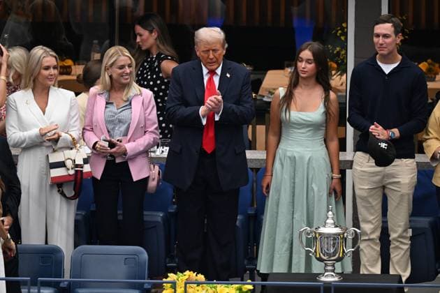 President Donald Trump watches as Jannik Sinner of Italy plays Carlos Alcaraz of Spain in the Men s Finals of the 2025 US Open Tennis Championship in Arthur Ashe Stadium at the USTA Billie Jean King National Tennis Center in Flushing Meadows, New York, on Sunday, September 7, 2025.  NYP20250907207 LARRYxMARANO
