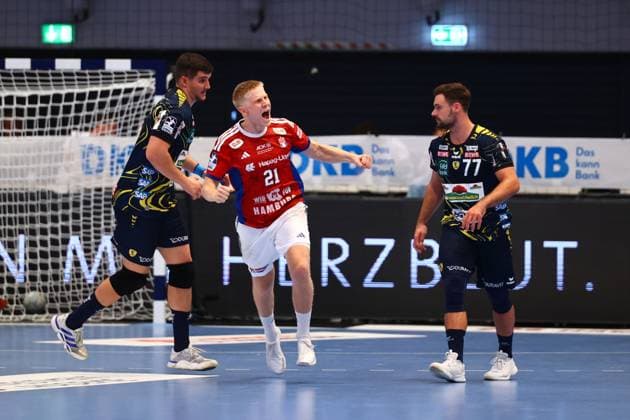 Handball I Men I Season 2025 2026 I Bundesliga I Matchday 3 I HSV Hamburg Rhein Neckar Löwen I 07 09 2025 Frederik Bo Andersen 21, HSV Hamburg jubelt Hamburg Alsterdorfer Sporthalle Hamburg Germany Copyright: xLobeca RalfxHomburgx