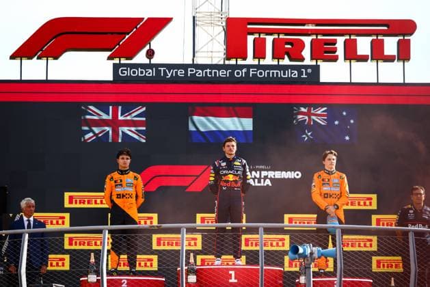 F1 Italian Grand Prix Max Verstappen of Red Bull Racing,Lando Norris of McLaren, and Oscar Piastri of McLaren on the podium during the F1 Grand Prix of Italy at Autodromo Nazionale Monza on September 7th, 2025 in Monza, Italy Monza Italy  Copyright: xBeataxZawrzelx originalFilename:zawrzel-f1italia250907_npQPf.jpg