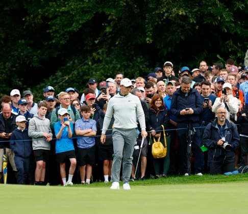 7th September 2025; The K Club, Straffan, County Kildare, Ireland: Amgen Irish Open Golf Final Round; Rory McIlroy of Northern Ireland on on the 14th hole  PeterxFitzpatrick