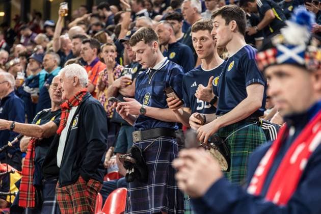 Denmark Vs Scotland in Copenhagen - 5 Sep 2025 Scottish fans seen ahead of the FIFA World Cup, WM, Weltmeisterschaft, Fussball 2026 qualifier match between Denmark and Scotland at Parken Stadium. Final score: Denmark 0 :0 Scotland. Copenhagen Denmark Copyright: xKristianxTuxenxLadegaardxBergx xSOPAxImagesx 05_09_2025_KTLB_DNK_SCT_03