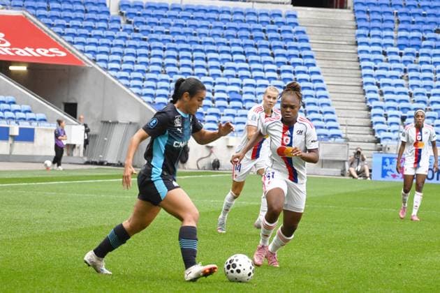 Football : Arkema Premiere Ligue OL Lyonnes V Marseille 07 09 2025 Roselene Khezami of Marseille during the Arkema Premiere Ligue match between Lyon and Marseille at Groupama Stadium Decines Charpieu on September 7, 2025 in Lyon, France  Copyright: xALLILI_MOURADx