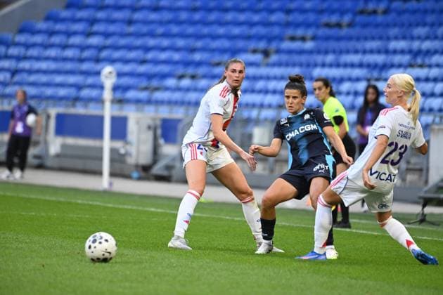 Football : Arkema Premiere Ligue + OL Lyonnes V Marseille 07 09 2025 Mathilde Bourdieu of Marseille during the Arkema Premiere Ligue match between Lyon and Marseille at Groupama Stadium Decines Charpieu on September 7, 2025 in Lyon, France  Copyright: xALLILI_MOURADx