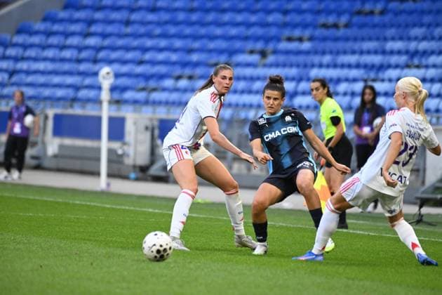 Football : Arkema Premiere Ligue + OL Lyonnes V Marseille 07 09 2025 Mathilde Bourdieu of Marseille during the Arkema Premiere Ligue match between Lyon and Marseille at Groupama Stadium Decines Charpieu on September 7, 2025 in Lyon, France  Copyright: xALLILI_MOURADx