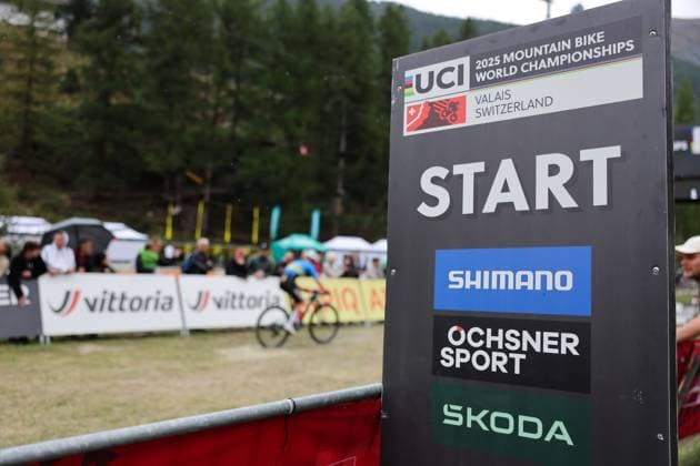 2025 UCI Mountain Bike World Championships Picture by Alex Whitehead SWpix.com - 08 09 2025 - Cycling - 2025 UCI Mountain Bike World Championships - Cross-country Short Track - Zermatt, Valais, Switzerland - Men Under-23 Qualification Heat 2 - Start board Copyright: x xSWpix.comx(t axPhotographyxHubxLtd)xAlexxWhitehead SWpix.comx SWP-3030-2908