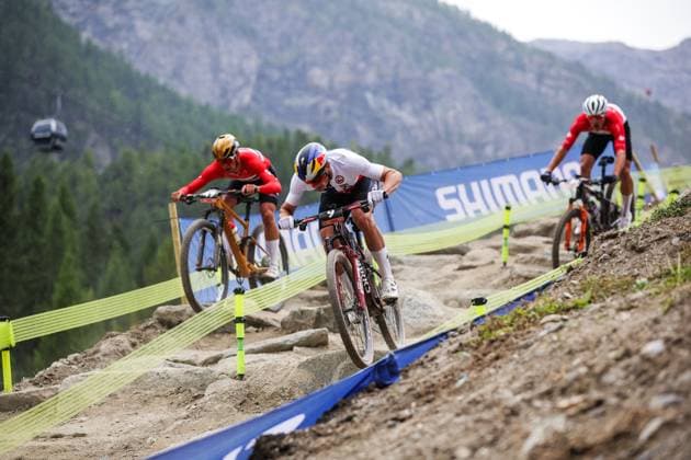 2025 UCI Mountain Bike World Championships Picture by Ed Sykes SWpix.com - 08 09 2025 - Cycling - 2025 UCI Mountain Bike World Championships - Cross-country Short Track - Zermatt, Valais, Switzerland - Men Elite Qualification Heat 1 - Martin Vidaurre Kossmann (Chile) Copyright: x xSWpix.comx(t axPhotographyxHubxLtd)xEdxSykes SWpix.comx SWP-3030-2921