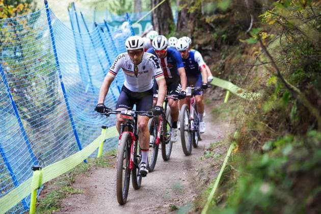 2025 UCI Mountain Bike World Championships Picture by Ed Sykes SWpix.com - 08 09 2025 - Cycling - 2025 UCI Mountain Bike World Championships - Cross-country Short Track - Zermatt, Valais, Switzerland - Men Elite Qualification Heat 2 - Luca Schwarzbauer (Germany) Copyright: x xSWpix.comx(t axPhotographyxHubxLtd)xEdxSykes SWpix.comx SWP-3030-2930