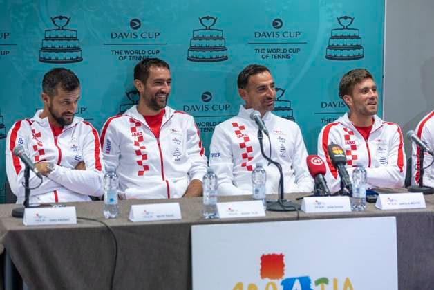 Croatia Davis Cup Team press conference, PK, Pressekonferenz Mate Pavic, Marin Cilic, Ivan Dodig and Nikola Mektic of Croatia Davis Cup Team attends a press conference prior to the Davis Cup Qualifier 2nd Round match between Croatia and France at Gradski vrt in Osijek, Croatia on September 8, 2025.  DavorxJavorovic PIXSELL