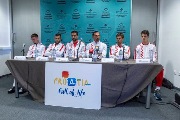 Croatia Davis Cup Team press conference, PK, Pressekonferenz Dino Prizmic, Mate Pavic, Marin Cilic, Ivan Dodig, Nikola Mektic and Matej Dodig of Croatia Davis Cup Team attends a press conference prior to the Davis Cup Qualifier 2nd Round match between Croatia and France at Gradski vrt in Osijek, Croatia on September 8, 2025.  DavorxJavorovic PIXSELL
