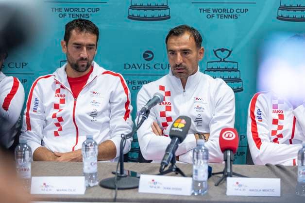 Croatia Davis Cup Team press conference, PK, Pressekonferenz Marin Cilic and Ivan Dodig of Croatia Davis Cup Team attends a press conference prior to the Davis Cup Qualifier 2nd Round match between Croatia and France at Gradski vrt in Osijek, Croatia on September 8, 2025.  DavorxJavorovic PIXSELL