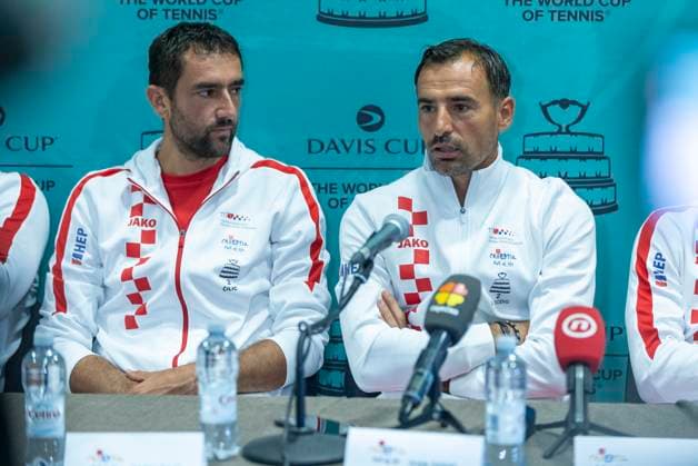 Croatia Davis Cup Team press conference, PK, Pressekonferenz Marin Cilic and Ivan Dodig of Croatia Davis Cup Team attends a press conference prior to the Davis Cup Qualifier 2nd Round match between Croatia and France at Gradski vrt in Osijek, Croatia on September 8, 2025.  DavorxJavorovic PIXSELL