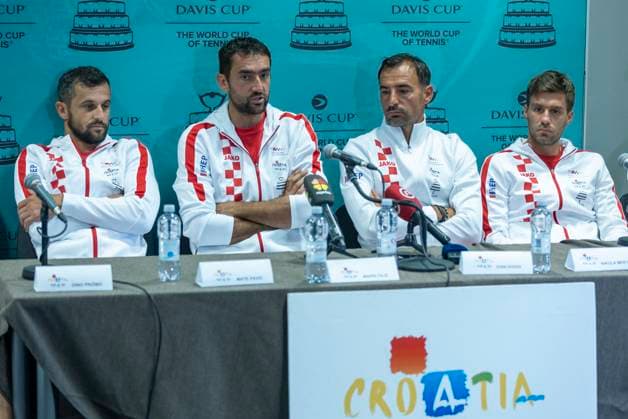 Croatia Davis Cup Team press conference, PK, Pressekonferenz Mate Pavic, Marin Cilic, Ivan Dodig and Nikola Mektic of Croatia Davis Cup Team attends a press conference prior to the Davis Cup Qualifier 2nd Round match between Croatia and France at Gradski vrt in Osijek, Croatia on September 8, 2025.  DavorxJavorovic PIXSELL