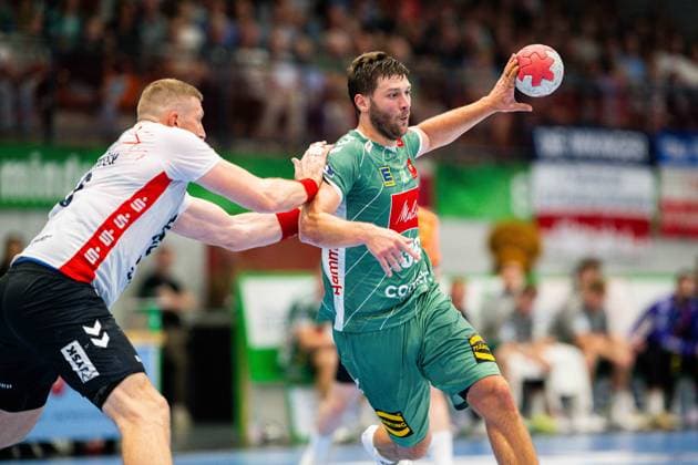 08 09 2025 Handball, 2025 2026, 1 Bundesliga, 3 Matchday, GWD Minden SG Flensburg Handewitt L R Blaz Blagotinsek Flensburg , Malte Donker Minden