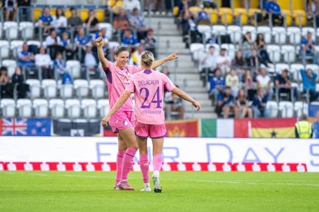 Melissa Koessler TSG Hoffenheim, 25 , Feli Delacauw TSG Hoffenheim, 24 celebrate the goal for 1 3, GER, TSG 1899 Hoffenheim vs FC Carl Zeiss Jena, Football Google Pixel Womens Bundesliga, 1 Matchday, Season 2025 2026, 08 09 2025 DFB regulations prohibit any use of photographs as image sequences and or quasi video GER, TSG 1899 Hoffenheim vs FC Carl Zeiss Jena, Fussball Google Pixel Frauen Bundesliga, 1 Spieltag, Saison 2025 2026, 08 09 2025 Jena Copyright: xEibner-Pressefoto Memmlerx EP_MMR