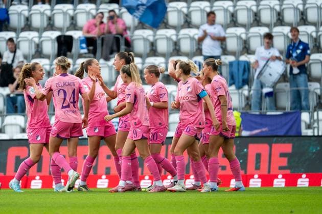 Jamilla Rankin TSG Hoffenheim, 05 , Feli Delacauw TSG Hoffenheim, 24 , Lisann Kaut TSG Hoffenheim, 04 , Melissa Koessler TSG Hoffenheim, 25 , Jill Janssens TSG Hoffenheim, 09 , Laura Gloning TSG Hoffenheim, 20 , Vanessa Diehm TSG Hoffenheim, 06 , Selina Cerci TSG Hoffenheim, 29 celebrate the goal to 0 1, GER, TSG 1899 Hoffenheim vs FC Carl Zeiss Jena, Fußball Google Pixel Frauen Bundesliga, 1 Spieltag, Saison 2025 2026, 08 09 2025 DFB regulations prohibit any use of photographs as image sequences and or quasi video GER, TSG 1899 Hoffenheim vs FC Carl Zeiss Jena, Fussball Google Pixel Frauen Bundesliga, 1 Spieltag, Saison 2025 2026, 08 09 2025 Jena Copyright: xEibner-Pressefoto Memmlerx EP_MMR
