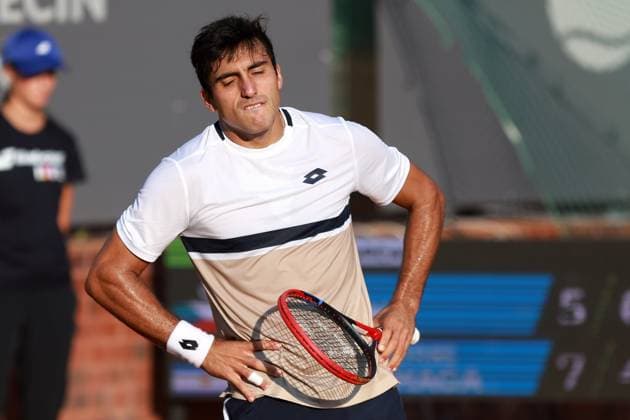 SZCZECIN, 08.09.2025 TURNIEJ TENISA ZIEMNEGO ATP, Tennis Herren CHALLENGER INVEST IN SZCZECIN OPEN 2025 NZ ROMAN ANDRES BURRUCHAGA PO BLEDZIE ROMAN ANDRES BURRUCHAGA REACTS AFTER THE MISTAKE FOT. KRZYSZTOF CICHOMSKI NEWSPIX.PL --- newspix.pl 
