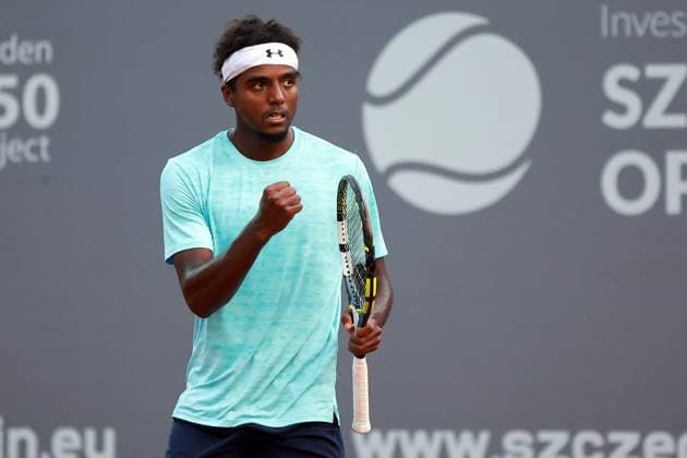 SZCZECIN, 08.09.2025 TURNIEJ TENISA ZIEMNEGO ATP, Tennis Herren CHALLENGER INVEST IN SZCZECIN OPEN 2025 NZ GEST RADOSCI ELIASA YMERA PO WYGRANIU GEMA, ELIAS YMER ELIAS YMER GESTURES AFTER WINNING THE GAME FOT. KRZYSZTOF CICHOMSKI NEWSPIX.PL --- newspix.pl 