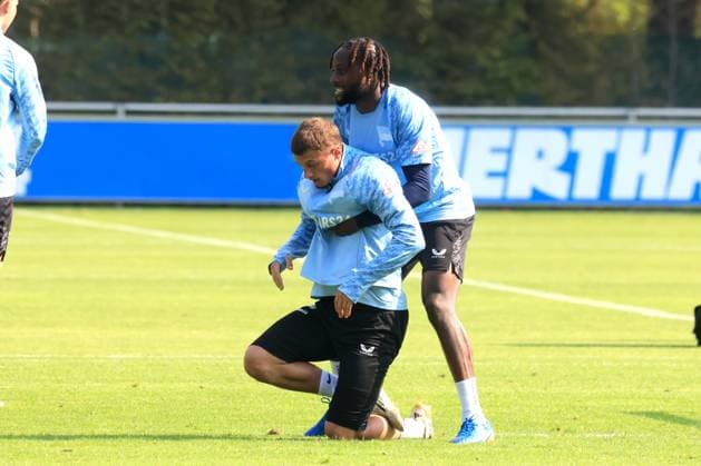 DEU, DFL, 2 FBL Hertha BSC, Training, 09 09 2025, Sportforum, Berlin, DEU, DFL, 2 FBL Hertha BSC, Training, im Bild Michael Cuisance Hertha BSC Berlin 10 , Deyovaisio Zeefuik Hertha BSC Berlin 42 DFL regulations prohibit any use of Photographs as image sequences and or quasi video nordphotoxGmbHx xEngler nph00076