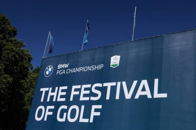 9th September 2025; Wentworth Club, London, England; The BMW PGA, Golf Herren Championship Golf Practice Day 1; a detailed view of The Festival of Golf banner on the 18th green  HenningxvonxJagow