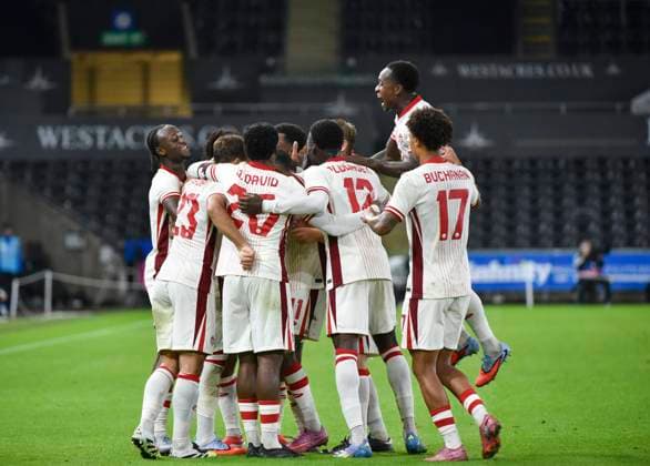 9th September 2025; Swansea.com Stadium, Swansea, Wales; Friendly International Football, Wales versus Canada; Canada celebrate Derek Cornelius& x2019; first goal of the match for 1-0 in the 41st minute  AledxHopkins