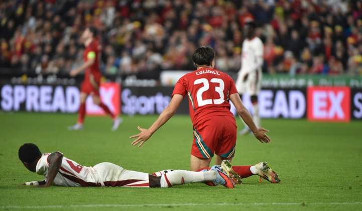 9th September 2025; Swansea.com Stadium, Swansea, Wales; Friendly International Football, Wales versus Canada; Richie Laryea of Canada tackles Joel Colwill of Wales  AledxHopkins