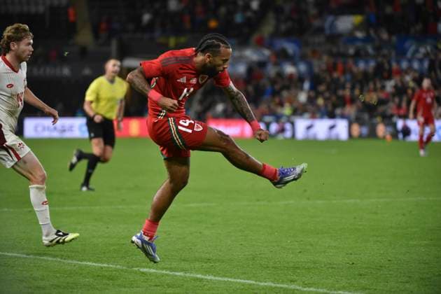 9th September 2025; Swansea.com Stadium, Swansea, Wales; Friendly International Football, Wales versus Canada; Sorba Thomas of Wales taking a shot on goal  AledxHopkins