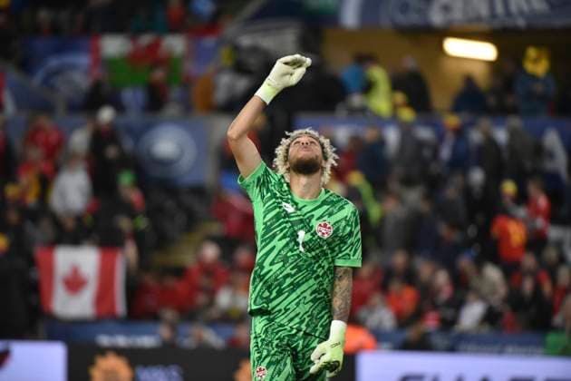 9th September 2025; Swansea.com Stadium, Swansea, Wales; Friendly International Football, Wales versus Canada; Goalkeeper Dayne St. Clair of Canada pointing to the sky after the final whistle 0-1  AledxHopkins