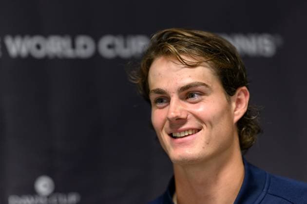 250910 Olle Wallin during a press conference with Team Sweden on September 10, 2025 in Gothenburg Photo Carl Sandin BILDBYRAN kod CS CS0766 tennis davis cup presskonferens press conference sweden bbeng  Copyright: CARLxSANDIN BB250910CS006