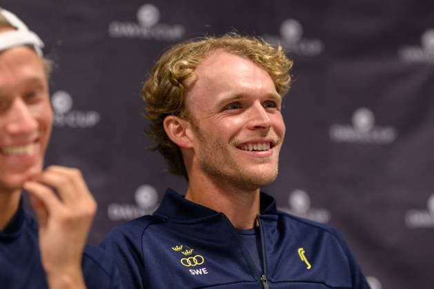 250910 Erik Grevelius during a press conference with Team Sweden on September 10, 2025 in Gothenburg Photo Carl Sandin BILDBYRAN kod CS CS0766 tennis davis cup presskonferens press conference sweden bbeng  Copyright: CARLxSANDIN BB250910CS025