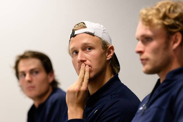 250910 Leo Borg during a press conference with Team Sweden on September 10, 2025 in Gothenburg Photo Carl Sandin BILDBYRAN kod CS CS0766 tennis davis cup presskonferens press conference sweden bbeng  Copyright: CARLxSANDIN BB250910CS026