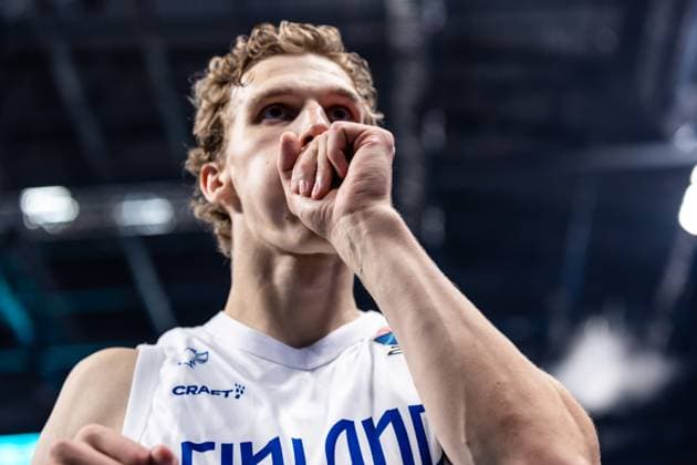 LAT, Eurobasket 205, European Basketball Championship, quarter-finals, Finland Georgia 10 09 2025, Riga Arena, Riga, LAT, Eurobasket 205, European Basketball Championship, quarter-finals, Finland Georgia Lauri Markkanen Finland, No 23 Â Photo Alexander Trienitz Riga Riga Arena Riga Latvia
