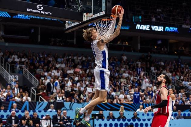 LAT, Eurobasket 205, European Basketball Championship, quarter-finals, Finland Georgia 10 09 2025, Riga Arena, Riga, LAT, Eurobasket 205, European Basketball Championship, quarter-finals, Finland Georgia Miikka Muurinen Finland, No 24 Â Photo Alexander Trienitz Riga Riga Arena Riga Latvia